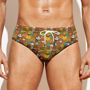 Colorful Cartoon Baby Bear Pattern Print Men's Swim Briefs