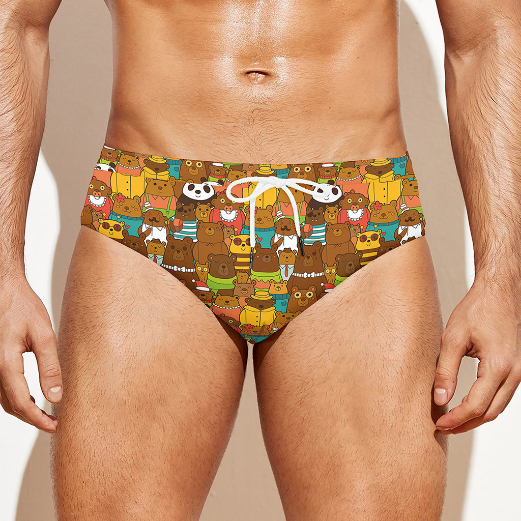 Colorful Cartoon Baby Bear Pattern Print Men's Swim Briefs