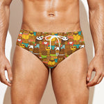 Colorful Cartoon Baby Bear Pattern Print Men's Swim Briefs