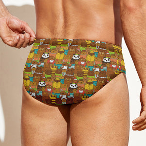 Colorful Cartoon Baby Bear Pattern Print Men's Swim Briefs