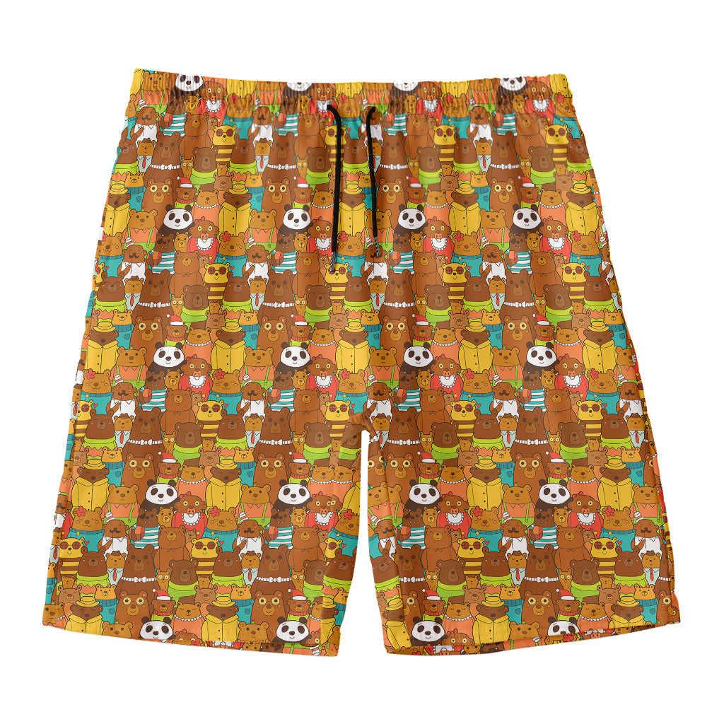 Colorful Cartoon Baby Bear Pattern Print Men's Swim Trunks