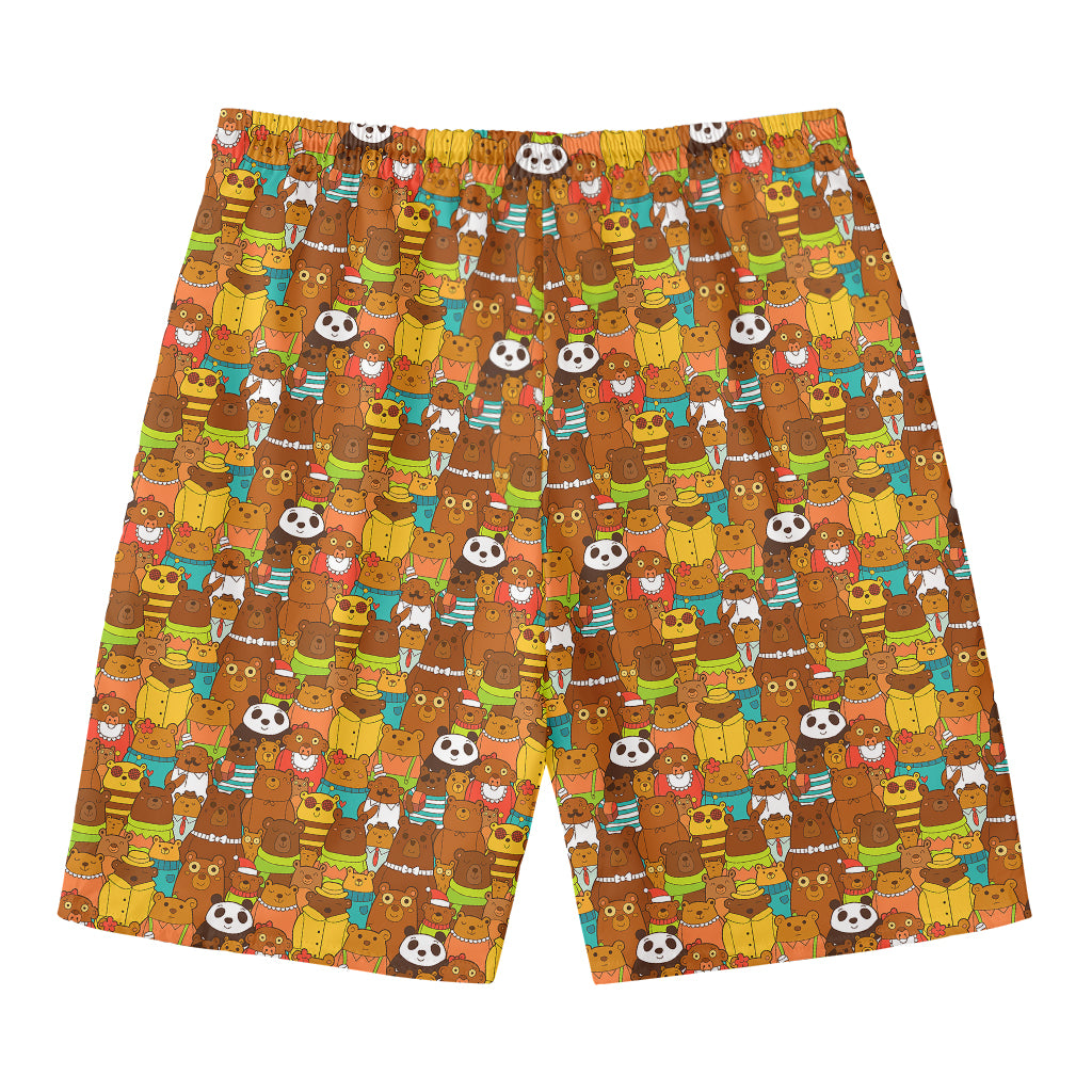 Colorful Cartoon Baby Bear Pattern Print Men's Swim Trunks