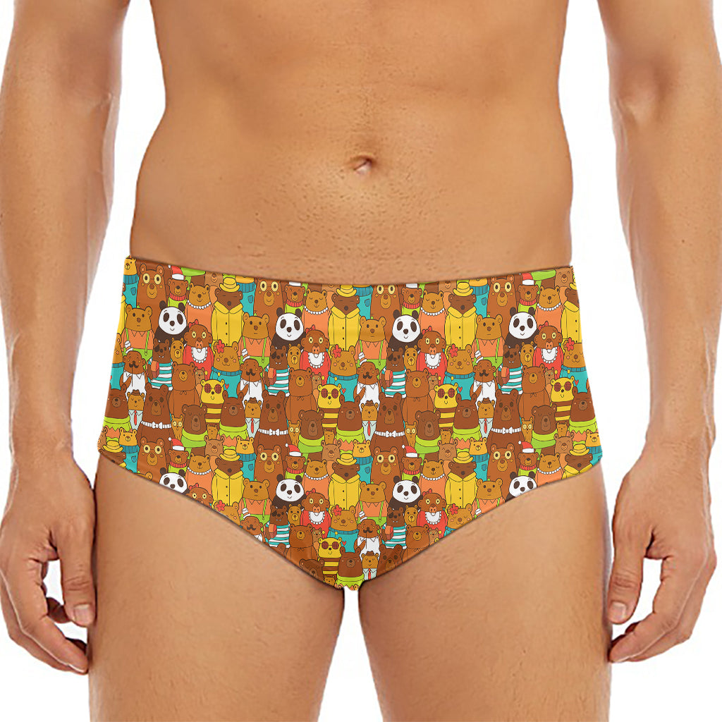 Colorful Cartoon Baby Bear Pattern Print Men's Triangle Swim Briefs