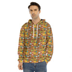 Colorful Cartoon Baby Bear Pattern Print Men's Velvet Pullover Hoodie