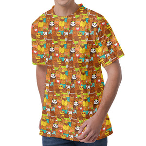 Colorful Cartoon Baby Bear Pattern Print Men's Velvet T-Shirt