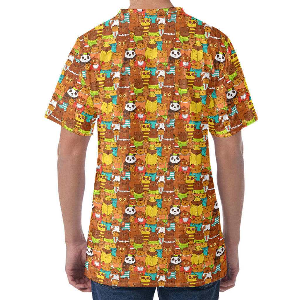 Colorful Cartoon Baby Bear Pattern Print Men's Velvet T-Shirt