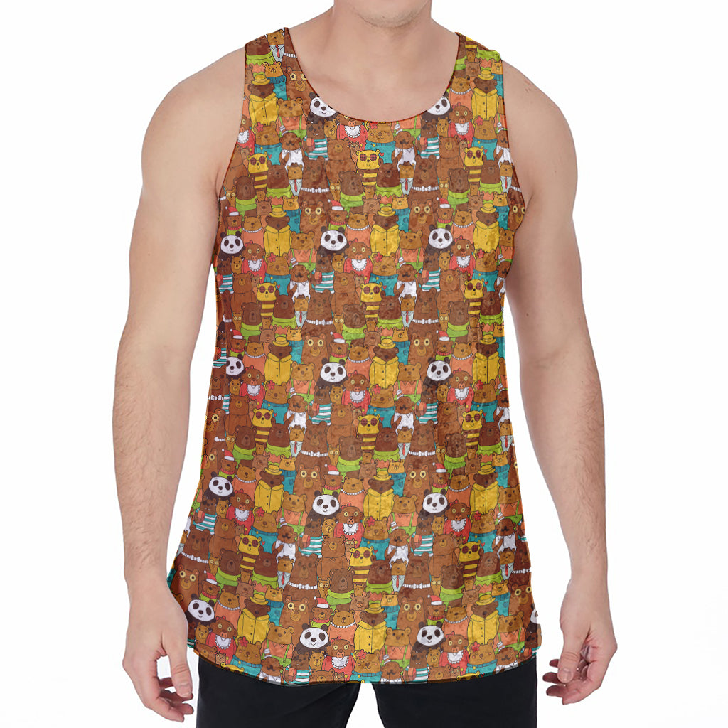 Colorful Cartoon Baby Bear Pattern Print Men's Velvet Tank Top