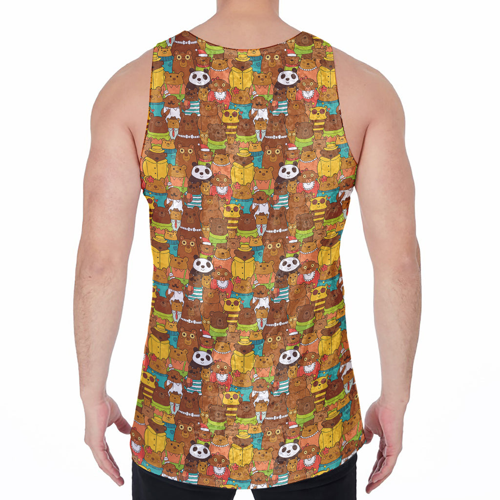 Colorful Cartoon Baby Bear Pattern Print Men's Velvet Tank Top