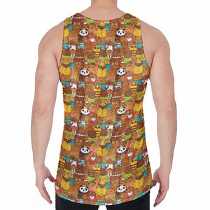 Colorful Cartoon Baby Bear Pattern Print Men's Velvet Tank Top