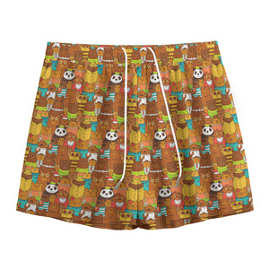 Colorful Cartoon Baby Bear Pattern Print Mesh Shorts