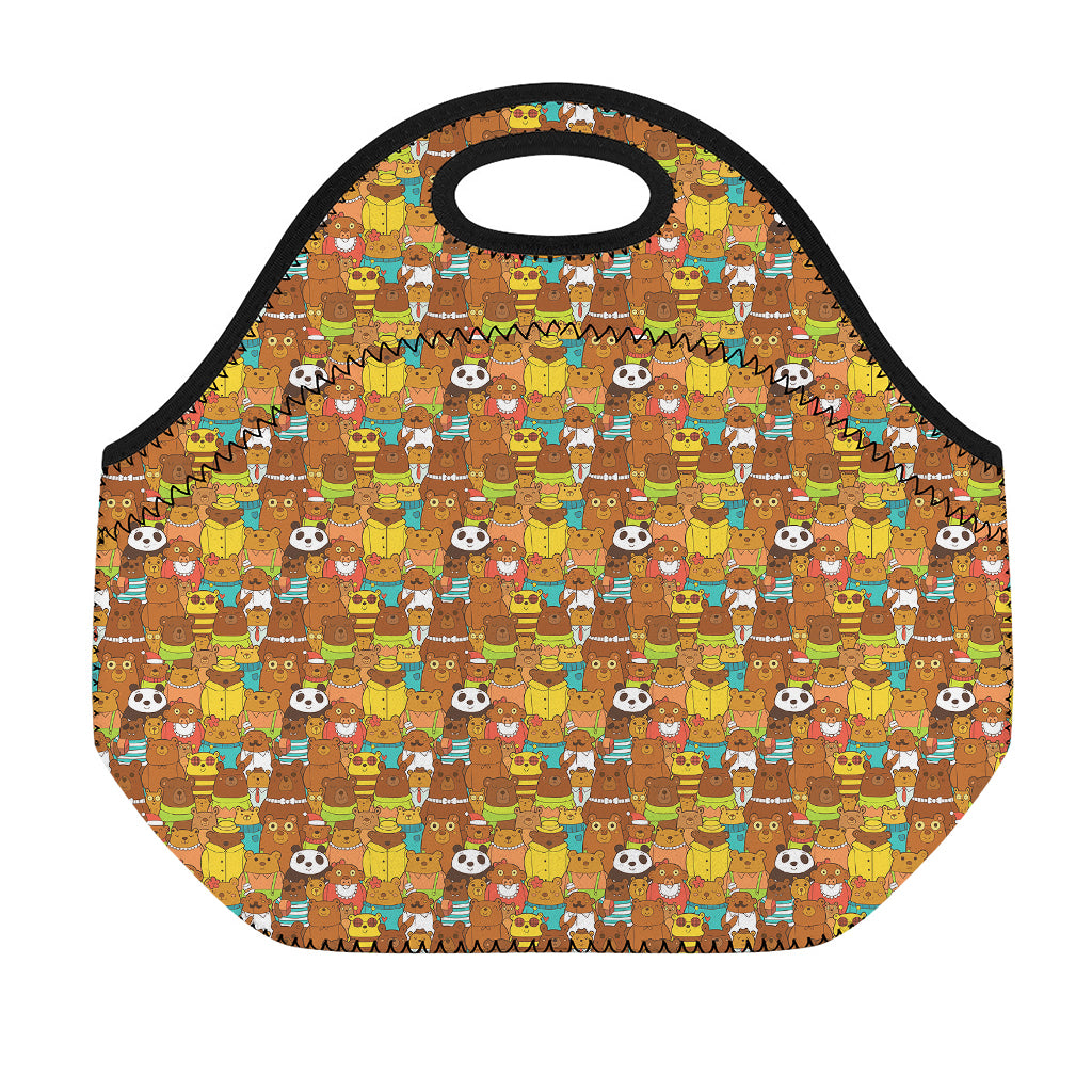 Colorful Cartoon Baby Bear Pattern Print Neoprene Lunch Bag