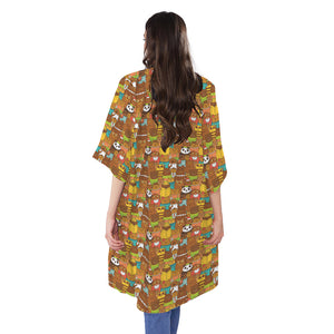 Colorful Cartoon Baby Bear Pattern Print Open Front Beach Cover Up