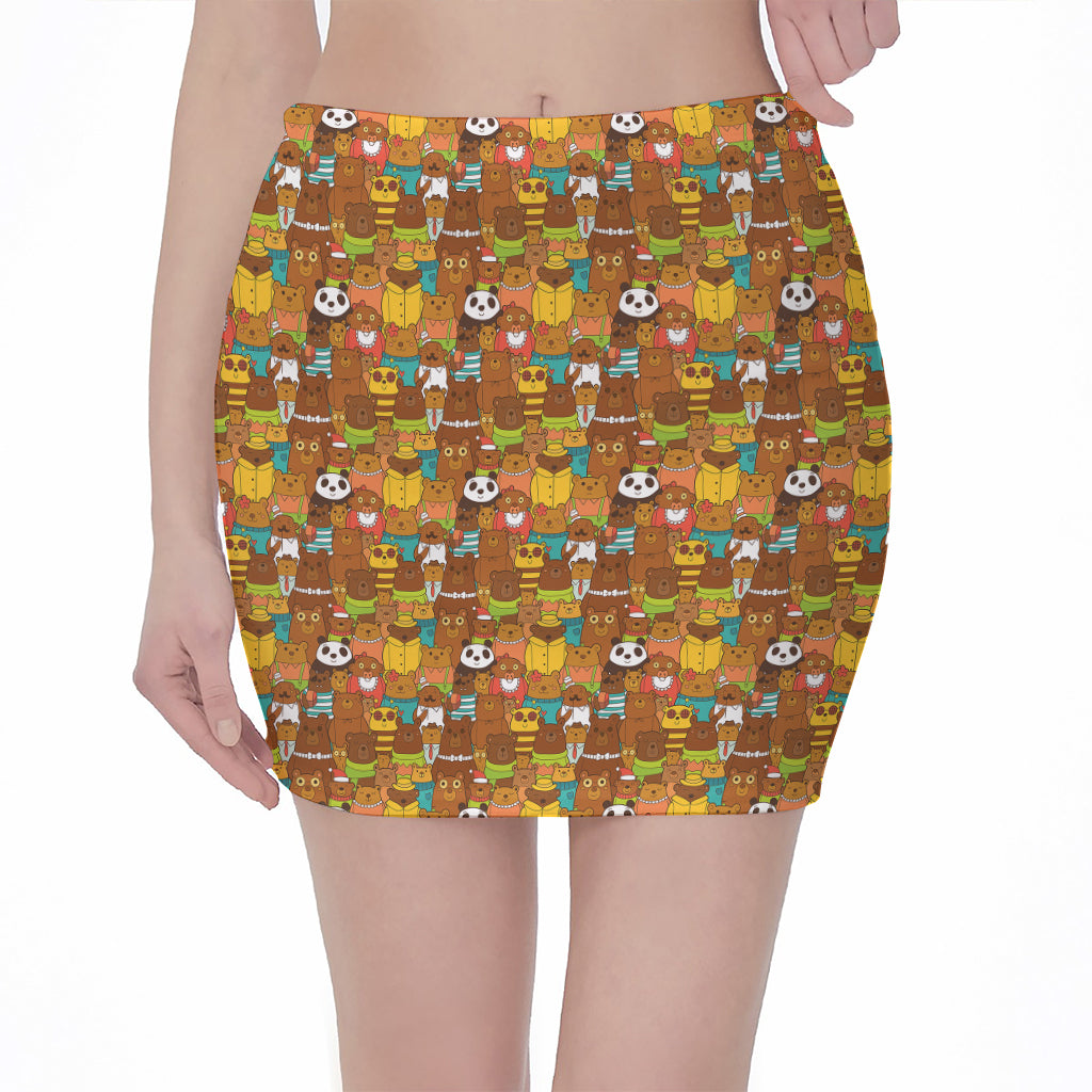 Colorful Cartoon Baby Bear Pattern Print Pencil Mini Skirt