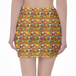 Colorful Cartoon Baby Bear Pattern Print Pencil Mini Skirt