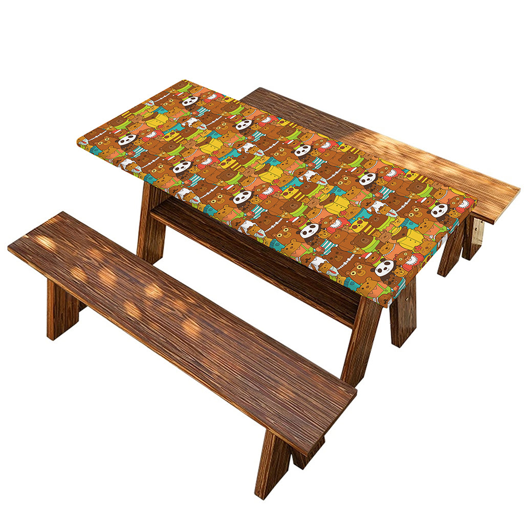 Colorful Cartoon Baby Bear Pattern Print Picnic Table Cover