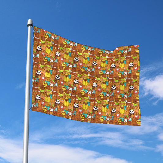 Colorful Cartoon Baby Bear Pattern Print Polyester Flag