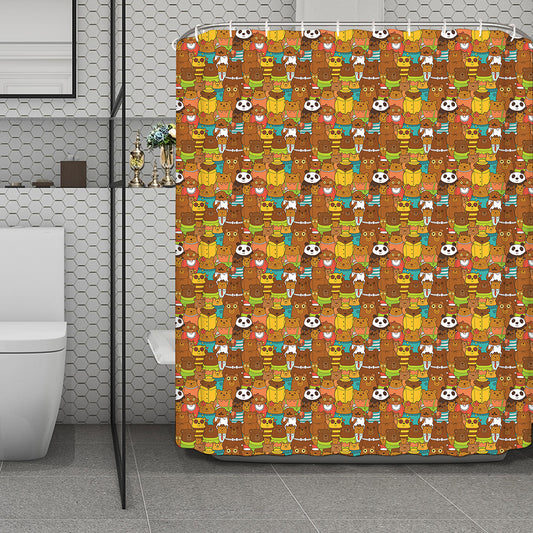 Colorful Cartoon Baby Bear Pattern Print Polyester Shower Curtain