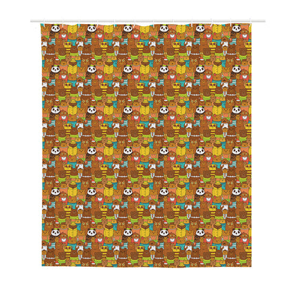 Colorful Cartoon Baby Bear Pattern Print Polyester Shower Curtain
