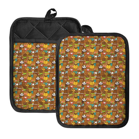 Colorful Cartoon Baby Bear Pattern Print Pot Holders With Pocket