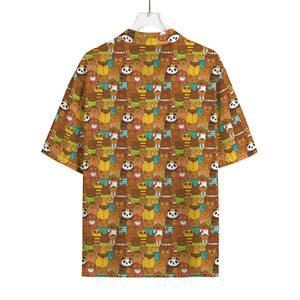 Colorful Cartoon Baby Bear Pattern Print Rayon Hawaiian Shirt