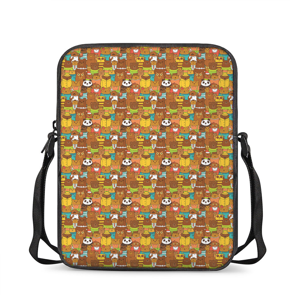 Colorful Cartoon Baby Bear Pattern Print Rectangular Crossbody Bag