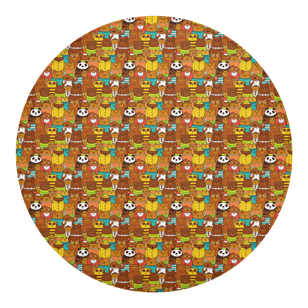 Colorful Cartoon Baby Bear Pattern Print Round Blanket