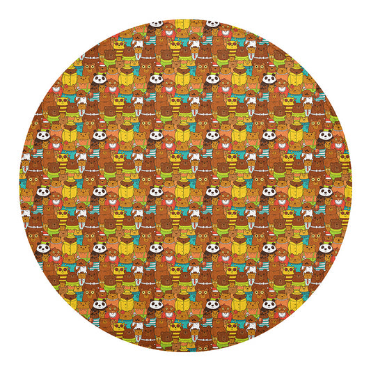 Colorful Cartoon Baby Bear Pattern Print Round Blanket