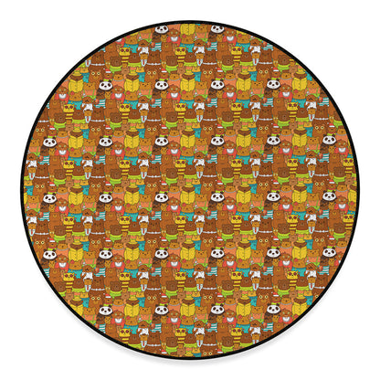 Colorful Cartoon Baby Bear Pattern Print Round Floor Mat