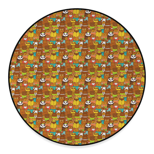 Colorful Cartoon Baby Bear Pattern Print Round Floor Mat