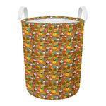 Colorful Cartoon Baby Bear Pattern Print Round Laundry Basket