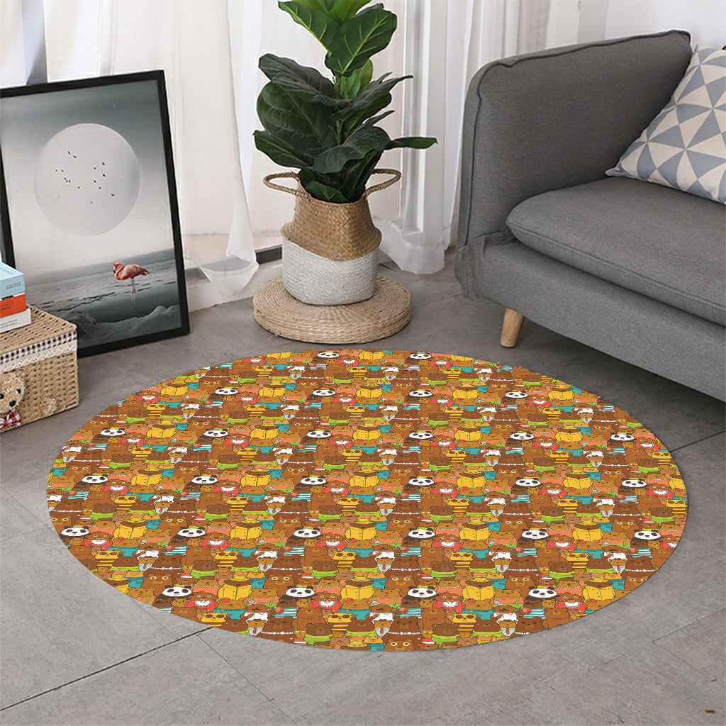 Colorful Cartoon Baby Bear Pattern Print Round Rug