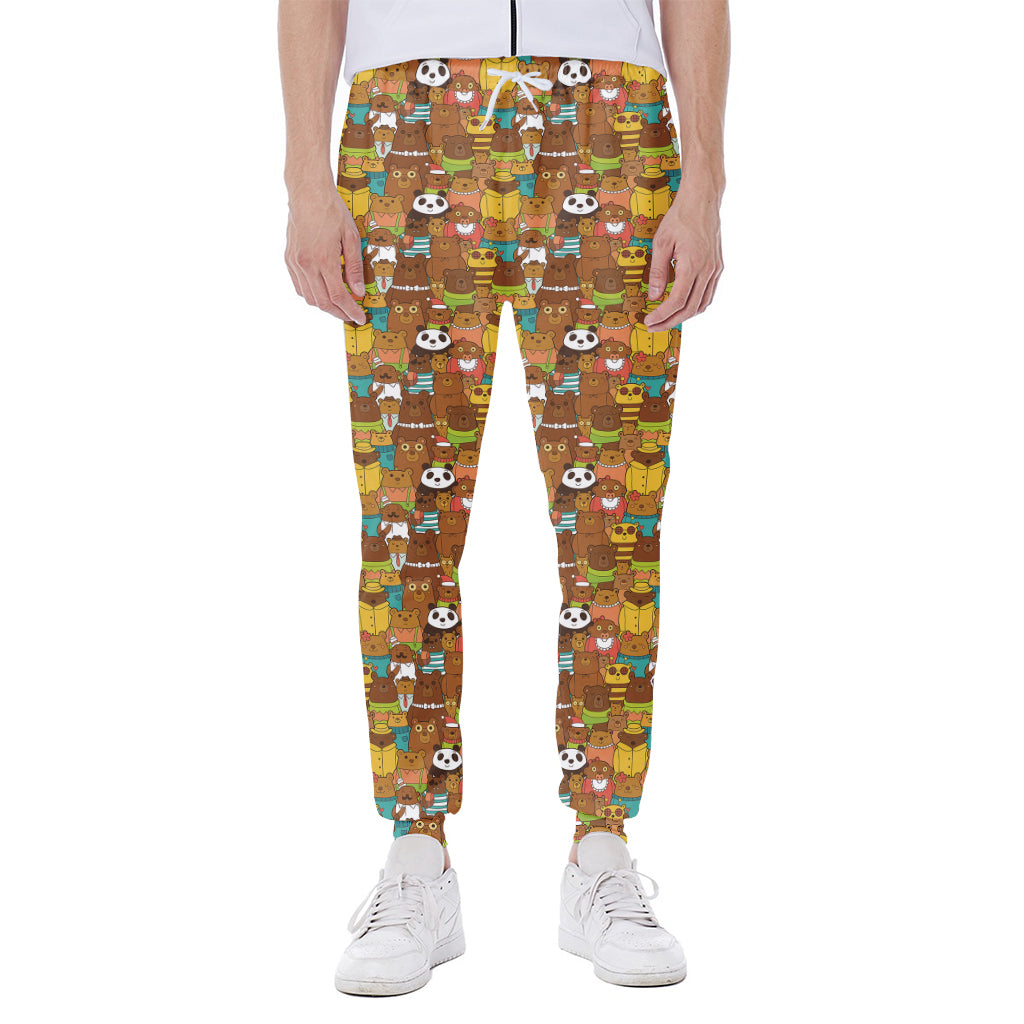 Colorful Cartoon Baby Bear Pattern Print Scuba Joggers