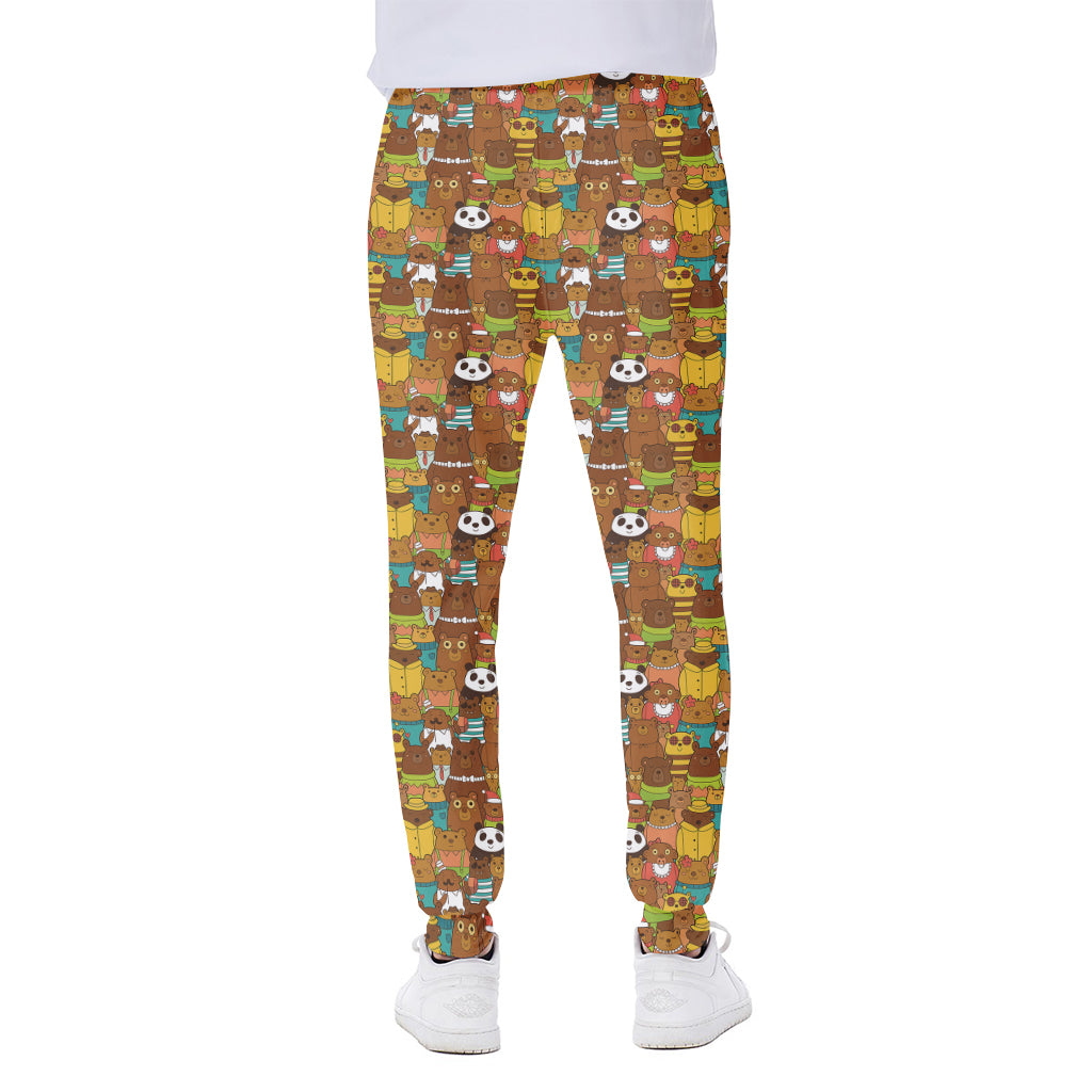 Colorful Cartoon Baby Bear Pattern Print Scuba Joggers