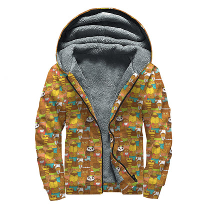 Colorful Cartoon Baby Bear Pattern Print Sherpa Lined Zip Up Hoodie