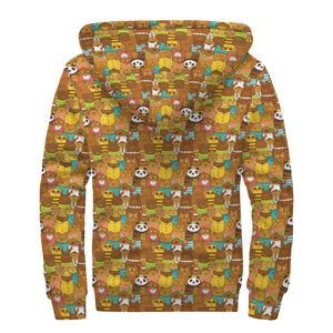 Colorful Cartoon Baby Bear Pattern Print Sherpa Lined Zip Up Hoodie