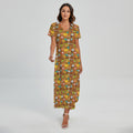 Colorful Cartoon Baby Bear Pattern Print Short Sleeve Maxi Dress