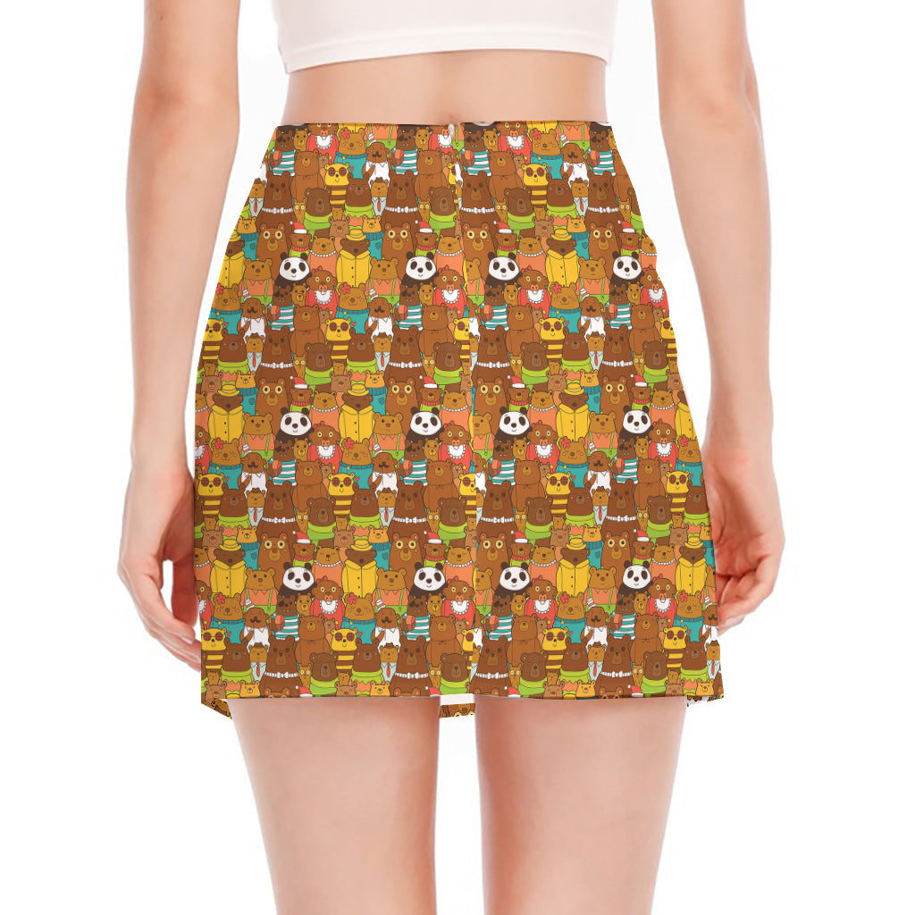 Colorful Cartoon Baby Bear Pattern Print Side Slit Mini Skirt