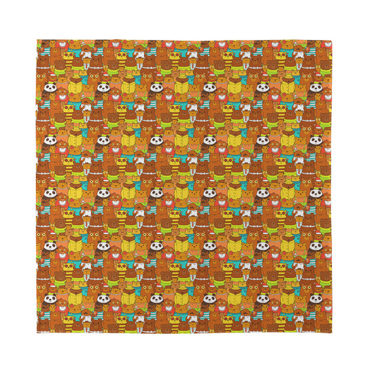 Colorful Cartoon Baby Bear Pattern Print Silk Bandana