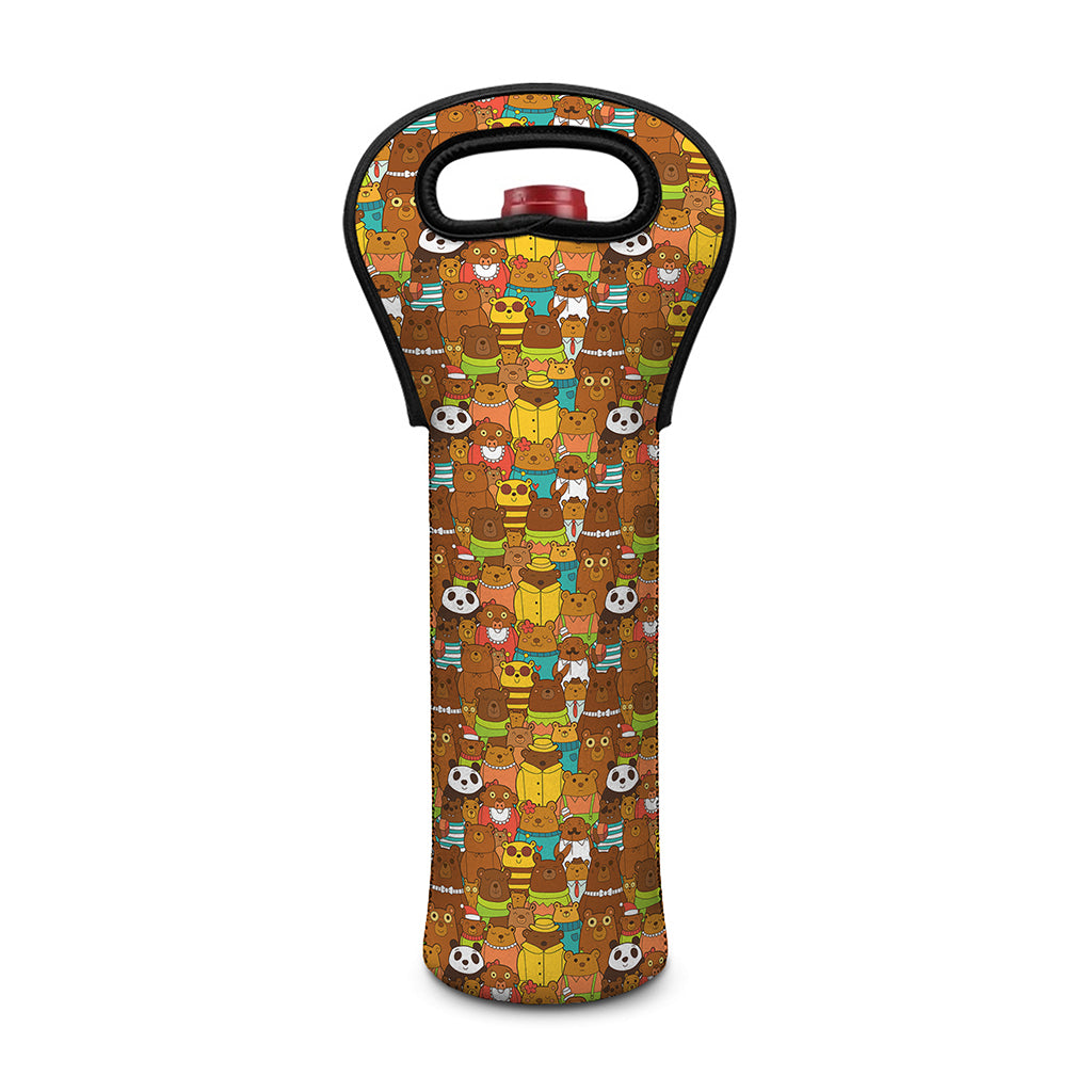 Colorful Cartoon Baby Bear Pattern Print Single Neoprene Wine Tote