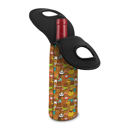 Colorful Cartoon Baby Bear Pattern Print Single Neoprene Wine Tote