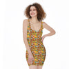 Colorful Cartoon Baby Bear Pattern Print Sleeveless Bodycon Dress