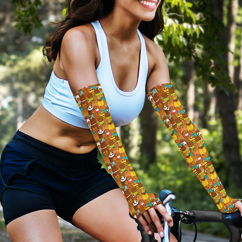 Colorful Cartoon Baby Bear Pattern Print Sun Protection Arm Sleeves