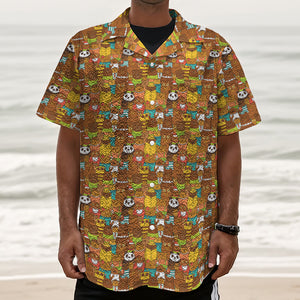 Colorful Cartoon Baby Bear Pattern Print Textured Short Sleeve Shirt