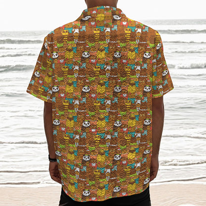 Colorful Cartoon Baby Bear Pattern Print Textured Short Sleeve Shirt