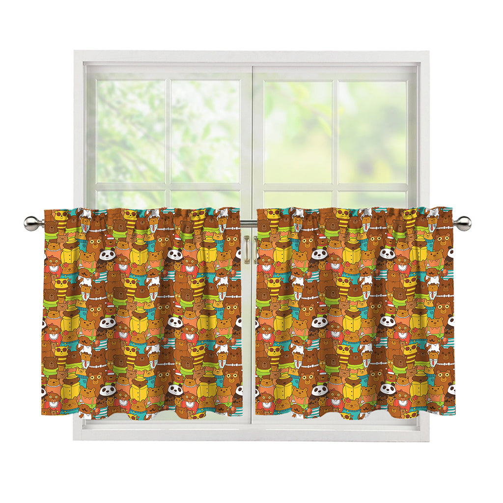 Colorful Cartoon Baby Bear Pattern Print Tier Curtains