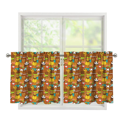 Colorful Cartoon Baby Bear Pattern Print Tier Curtains