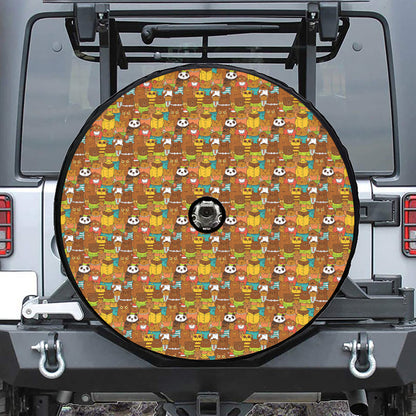 Colorful Cartoon Baby Bear Pattern Print Tire Cover With Camera Hole