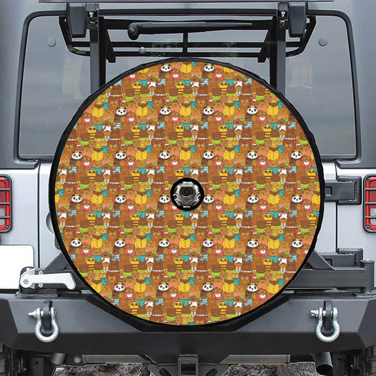 Colorful Cartoon Baby Bear Pattern Print Tire Cover With Camera Hole