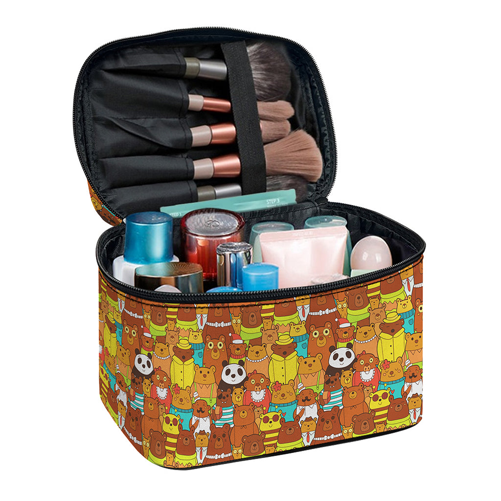 Colorful Cartoon Baby Bear Pattern Print Travel Makeup Bag