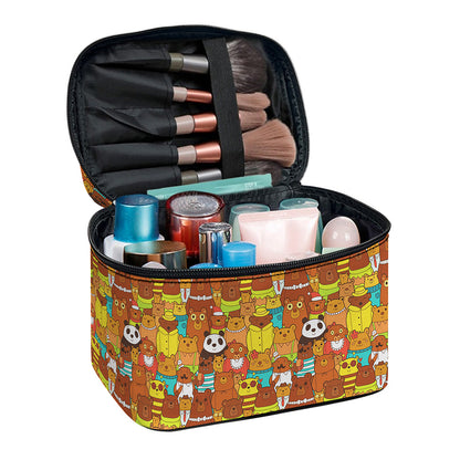 Colorful Cartoon Baby Bear Pattern Print Travel Makeup Bag